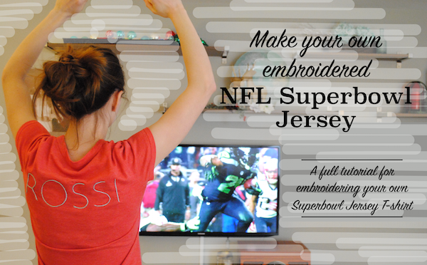 What a fun and quick embroidery project! DIY Superbowl Jersey with embroidery floss. This is a perfect craft or embroidery project for the winter months. Would be great for any sports team!